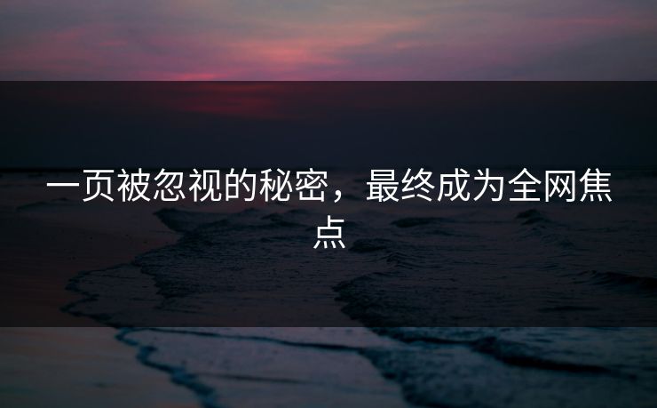 一页被忽视的秘密，最终成为全网焦点