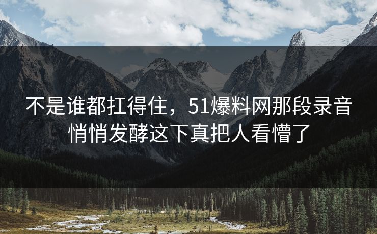 不是谁都扛得住，51爆料网那段录音悄悄发酵这下真把人看懵了