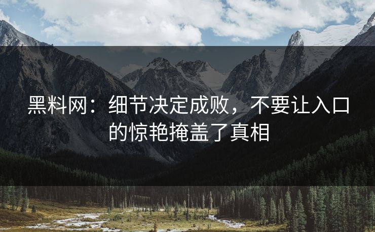 黑料网：细节决定成败，不要让入口的惊艳掩盖了真相