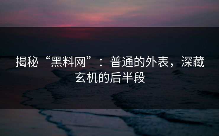 揭秘“黑料网”：普通的外表，深藏玄机的后半段