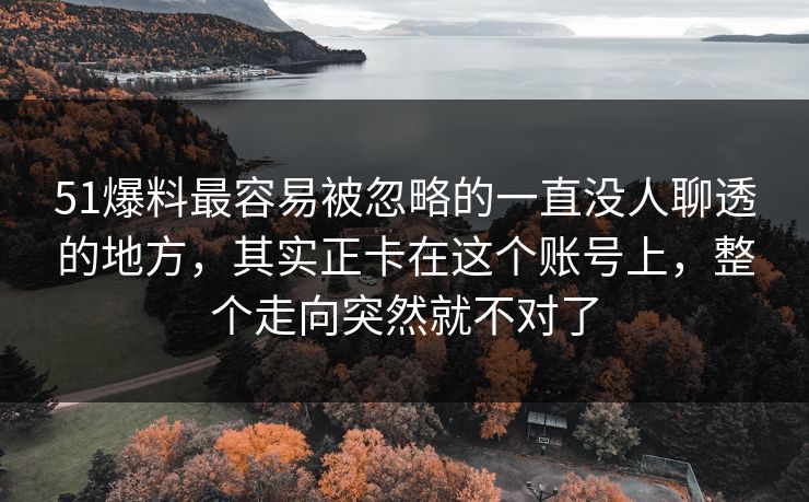 51爆料最容易被忽略的一直没人聊透的地方，其实正卡在这个账号上，整个走向突然就不对了
