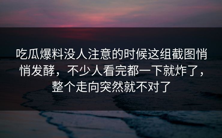 吃瓜爆料没人注意的时候这组截图悄悄发酵，不少人看完都一下就炸了，整个走向突然就不对了